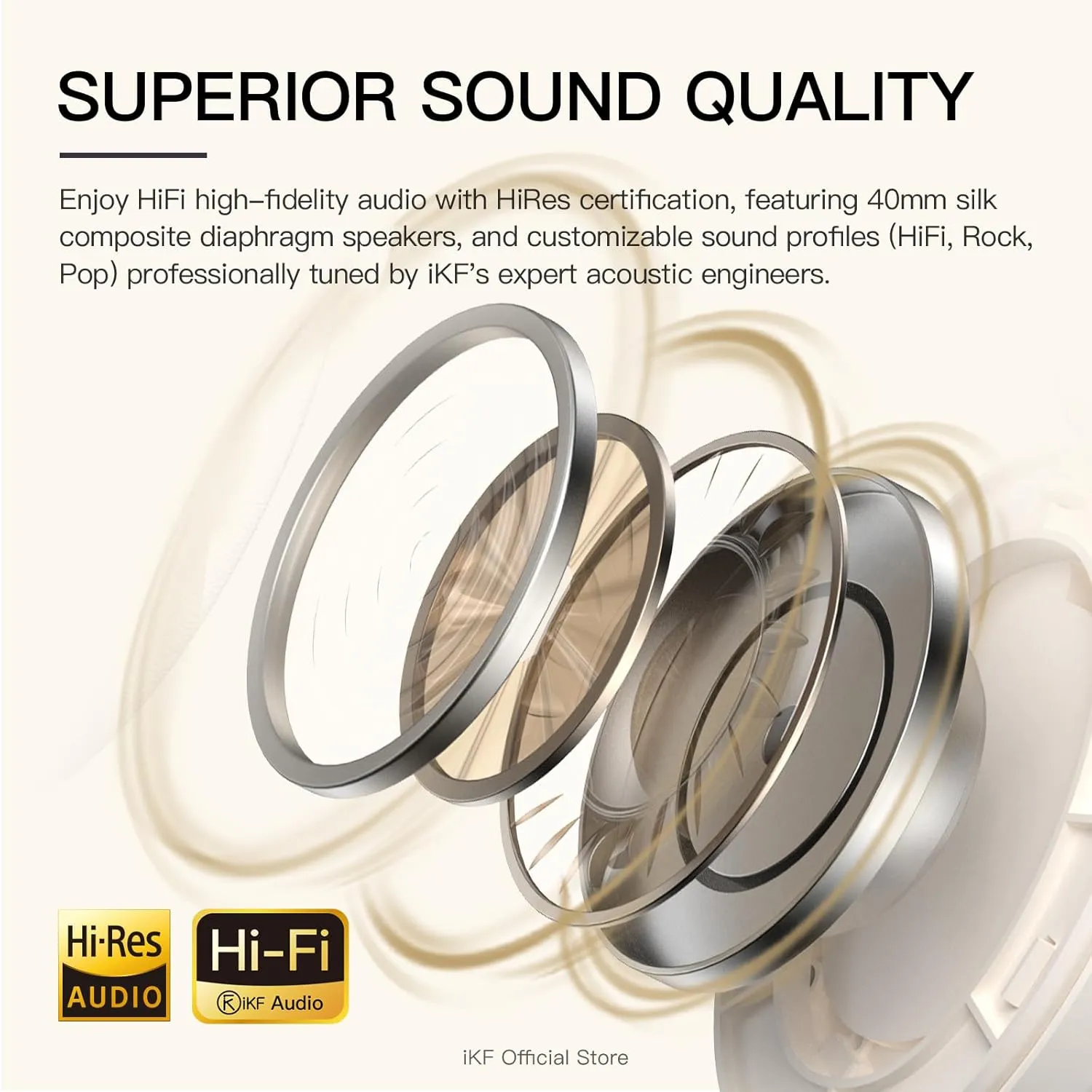 T3 Wireless Bluetooth Over-Ear Headphones, 43dB Active Noise Cancelling, HiFi Sound with 3 EQ Modes, 125H Playback, Ambient Sound Mode, USB Wired Audio, Foldable Comfortable Design (Offwhite)