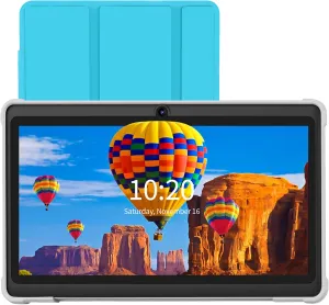 Tablet 7 Inch Android 13 32GB Storage (Expandable 128GB) 2GB RAM Tablets, Quad Core Processor PC, Dual Camera, WiFi, Type C, Include Tablet Leather Case (Blue)