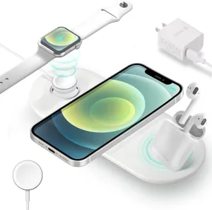 TECSO 3 in 1 Wireless Charging Pad for Apple Devices Such as Apple Watch, AirPods, and iPhone, for All Qi-Enabled Smartphones, Qi Certified, 25W Fast Charging pad, QC3.0 Adapter   Apple Watch Charger