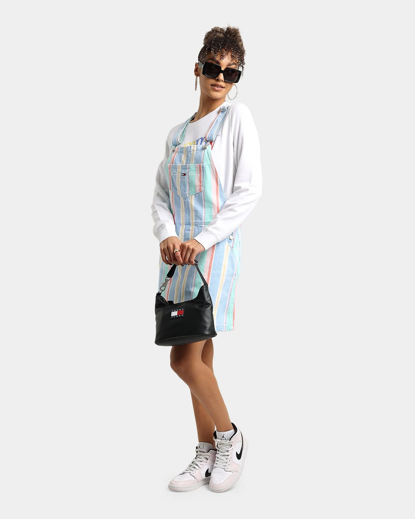 Tommy Jeans Women's Stripe Dungaree Dress Light Powdery Blue
