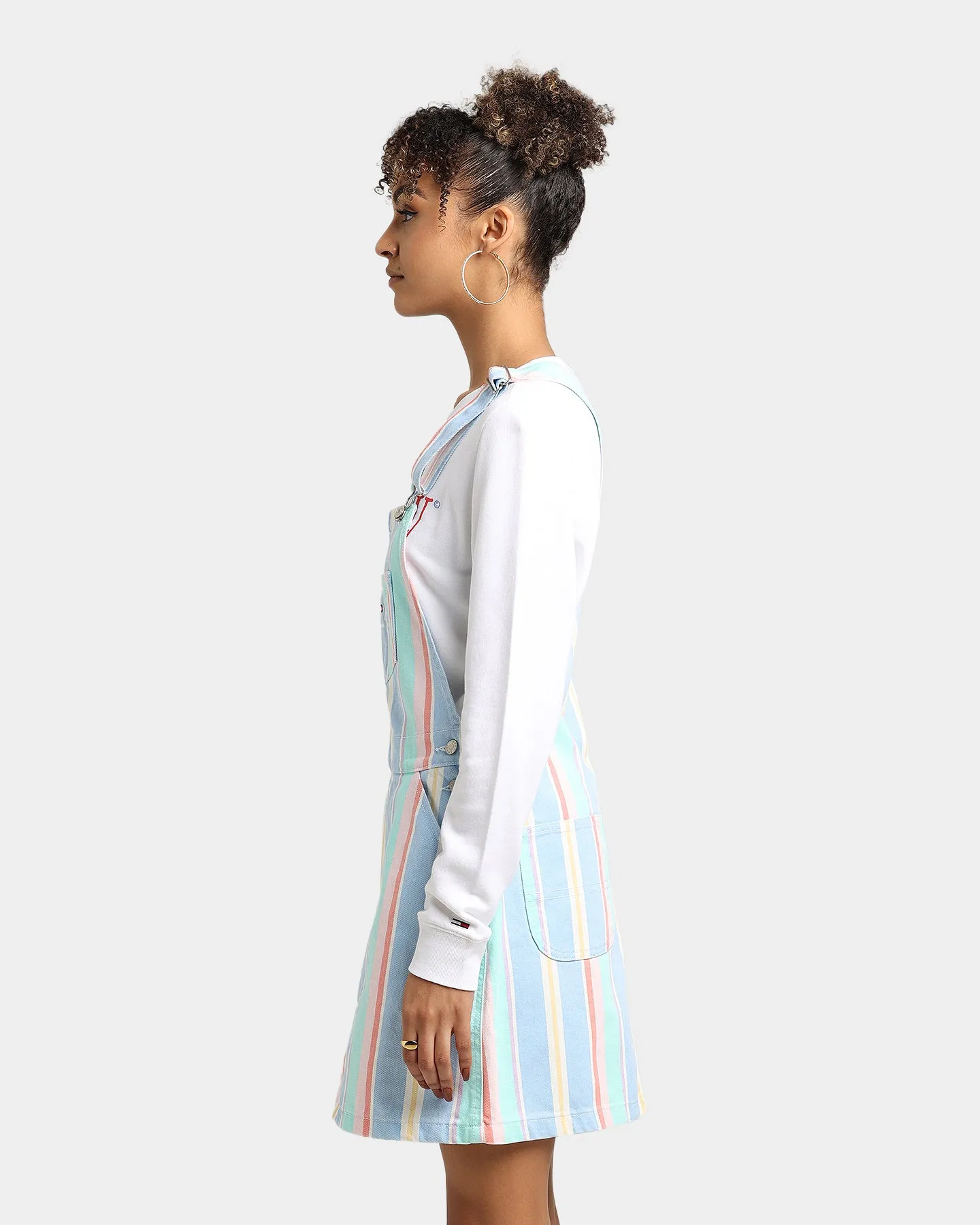 Tommy Jeans Women's Stripe Dungaree Dress Light Powdery Blue