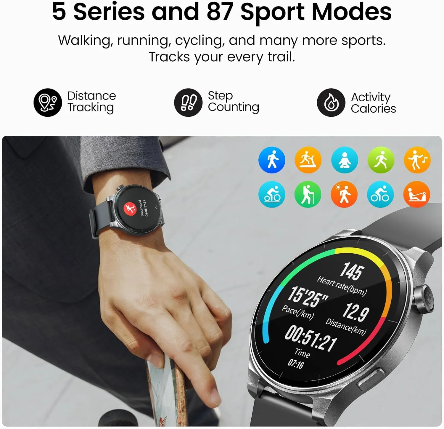 TOZO AMOLED S5 Smart Watch (Answer/Make Calls), 1.43" HD Screen for Men Women 100  Sport Modes Fitness Watchs with Sleep Monitor, IP68 Waterproof, Silicone Strap Black