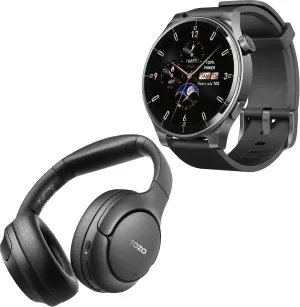 TOZO S5 Smartwatch (Answer/Make Calls) Sport Mode Fitness Watch, Black   HT2 Hybrid Active Noise Cancelling Over Ear Bluetooth Headphones Black