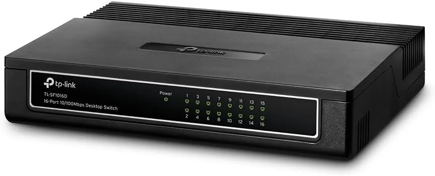 TP-Link 16 Port 10/100Mbps Fast Ethernet Switch , Desktop or Wall-Mounting , Plastic Case Ethernet Splitter , Unshielded Network Switch , Plug and Play , Fanless Quiet , Unmanaged (TL-SF1016D)