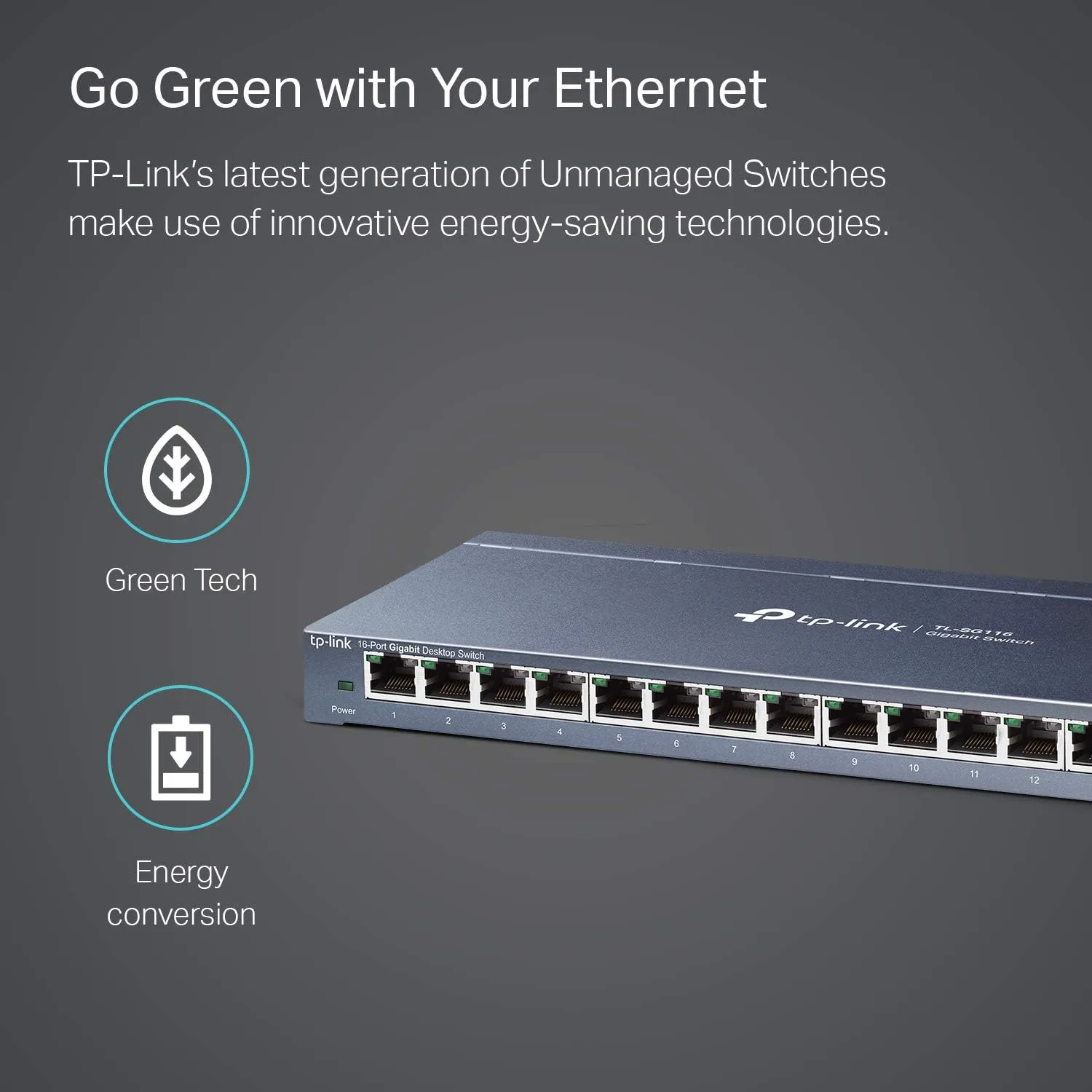 TP-Link 16 Port Gigabit Ethernet Network Switch, Desktop/ Wall-Mount, Fanless, Sturdy Metal w/ Shielded Ports, Traffic Optimization, Unmanaged (TL-SG116) Black