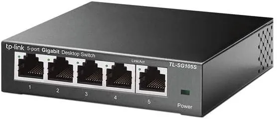 TP-Link TL-SG105S | 5 Port Gigabit Ethernet Switch | Desktop/Wall-Mount | Plug & Play | Fanless | Sturdy Metal | 3 Year Manufacturer Warranty | 802.1p/DSCP QoS & IGMP Snooping | Compact Design
