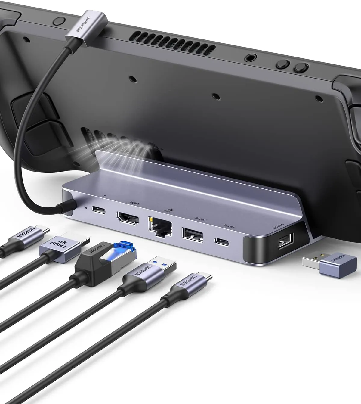 UGREEN Steam Deck Dock, 6-in-1 USB C Docking Station with 4K@60Hz HDMI, Gigabit Ethernet, PD 100W Charging 1xUSB C 2X USB 3.0 Compatible with Steam Deck Rog Ally iPhone 15 Pro/Pro Max