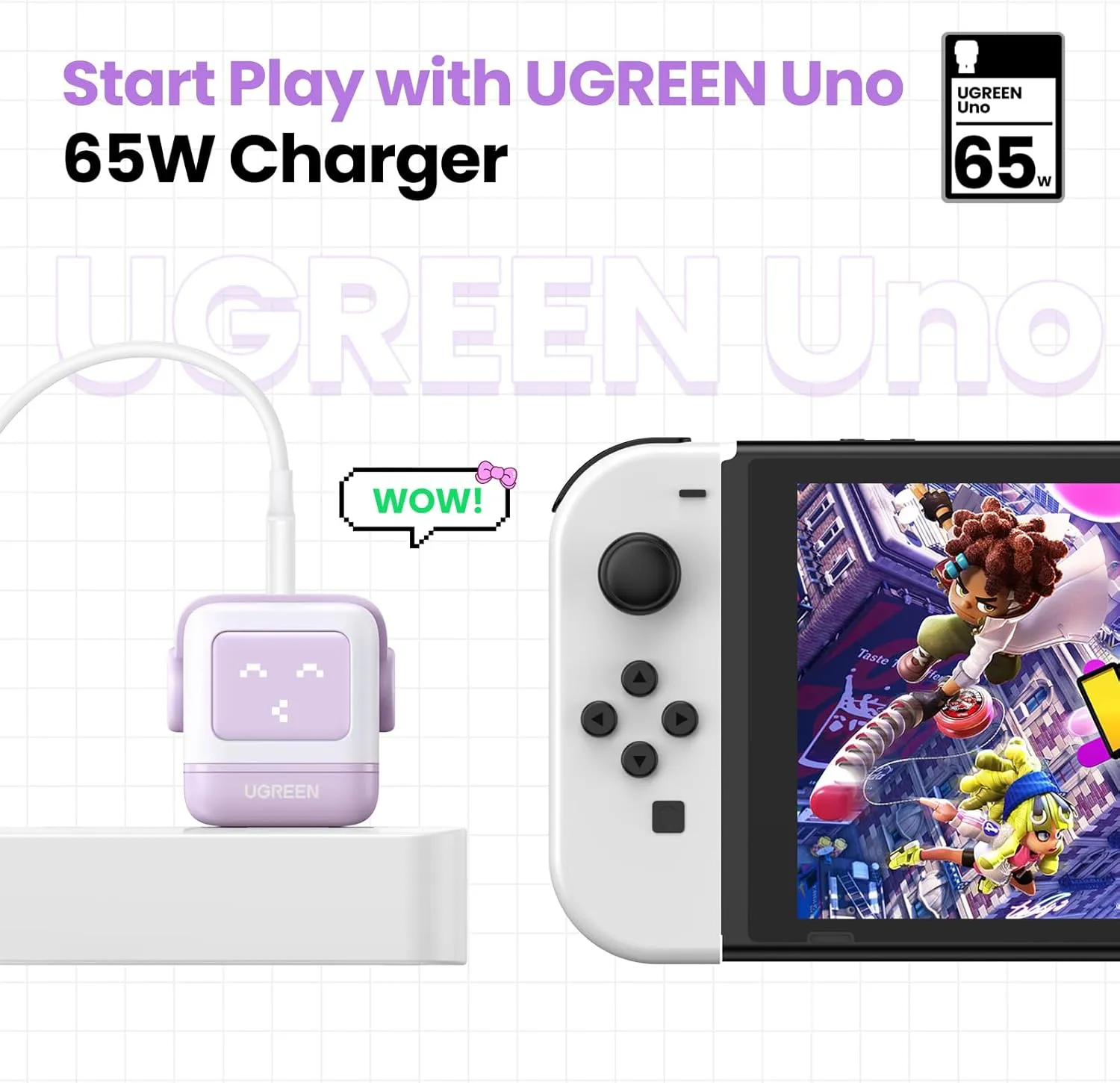 UGREEN Uno 65W USB C Charging Block Nexode 3-Port GaN Charger Compact Fast USB C Power Adapter for MacBook Pro/Air, XPS 13, Note 20/10 , iPhone 16/15, Galaxy S24/S23, Steam Deck, ROG Ally(Purple)