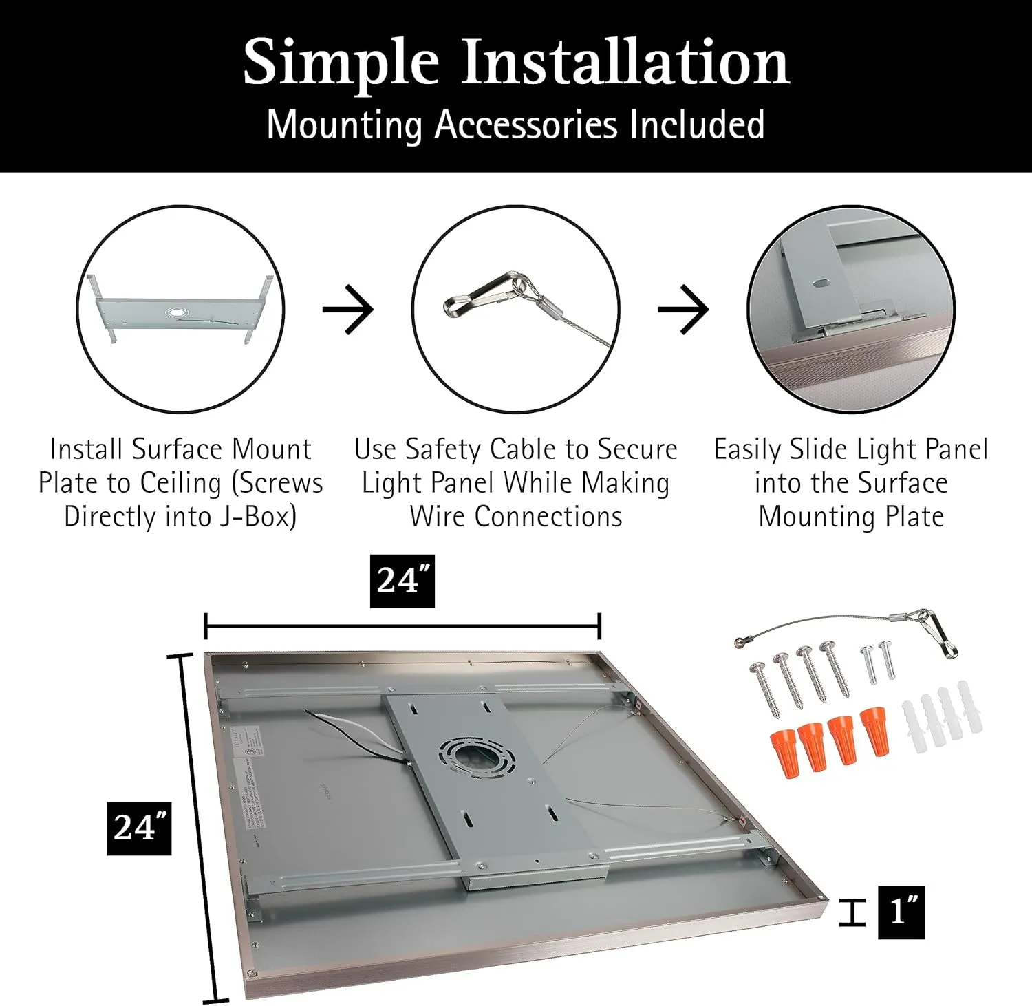 Ultralux 2x2 ft Surface Mount Ceiling Light Panel  Slim, Edge Lit, Flush Mount Flat Panel for Kitchen, Home & Office - TRIAC Dimmable, 3CCT Adjustable Color Temperature (Brushed Nickel, 1 Pack)