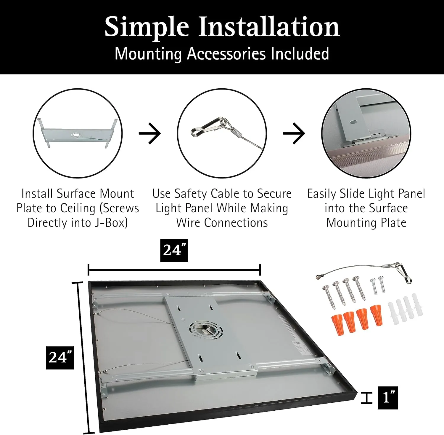 Ultralux 2x2 ft Surface Mount Ceiling Light Panel  Slim, Edge Lit, Flush Mount Flat Panel for Kitchen, Home & Office - TRIAC Dimmable, 3CCT Adjustable Color Temperature (Matte Black, 1 Pack)