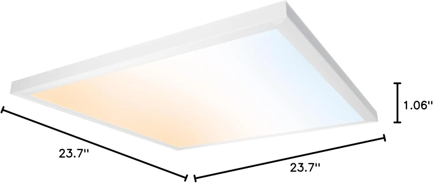 Ultralux 2x2 ft Surface Mount Ceiling Light Panel  Slim, Edge Lit, Flush Mount Flat Panel for Kitchen, Home & Office - TRIAC Dimmable, 3CCT Adjustable Color Temperature (Matte White, 1 Pack)