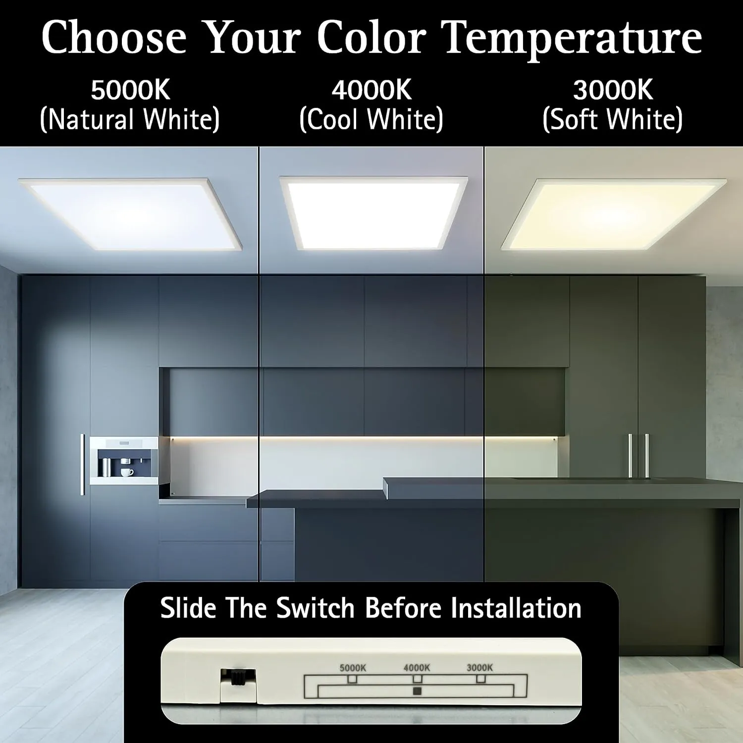 Ultralux 2x2 ft Surface Mount Ceiling Light Panel  Slim, Edge Lit, Flush Mount Flat Panel for Kitchen, Home & Office - TRIAC Dimmable, 3CCT Adjustable Color Temperature (Matte White, 1 Pack)