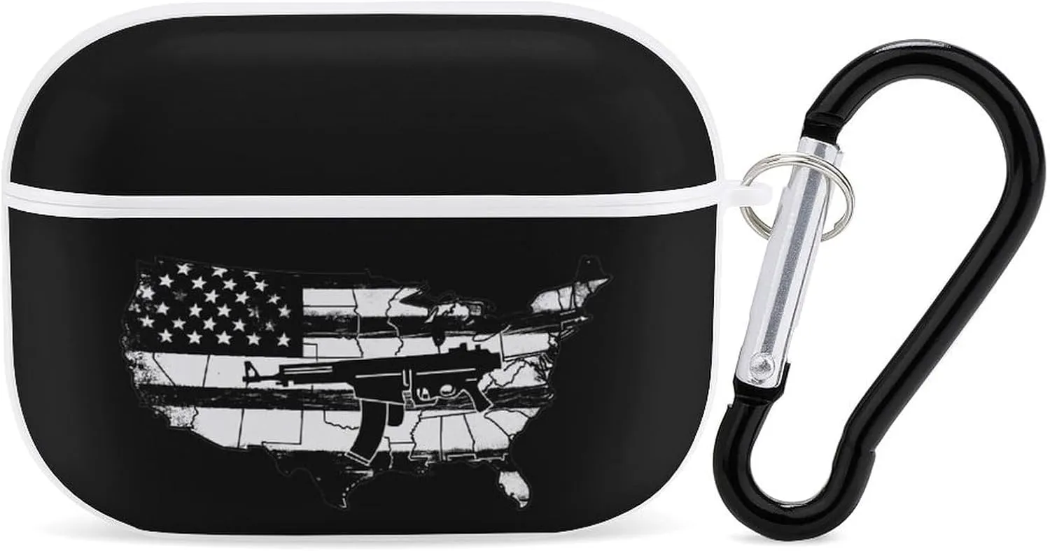 US Flag Map Guns Earbud Case Bluetooth Headphone Case Full Protective Case with Keychain Compatible with Airpods Pro White-Style