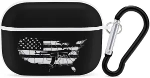 US Flag Map Guns Earbud Case Bluetooth Headphone Case Full Protective Case with Keychain Compatible with Airpods Pro White-Style