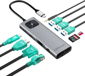 USB C Hub for Laptop - PD100W Charging, RJ45 Ethernet, USB3.0, HDMI 4K, VGA, SD TF, 3.5mm Audio Jack - Type-C Multiport Adapter for MacBook Air Pro, Grey
