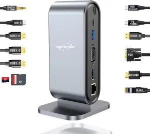 USB C Laptop Docking Station, Multiport Adapter 12 in 1 Type C Hub with 4K HDMI,1080P VGA,Ethernet,SD/TF,USB C/A,Mic 100W PD Charging Compatible for MacBook Pro/MacBook Air Dell/Surface/HP/Lenovo