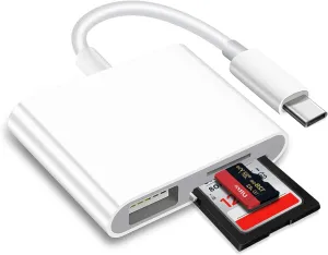 USB C SD Card Adapter, Type C Trail Camera Micro SD Card Reader, 3 in 1 USB C to USB Memory Card Adapter for New Pad Pro MacBook Pro and More UBC C Devices- C4-B3