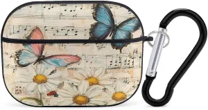 Vintage Butterflies Musical Notes Earbud Case Bluetooth Headphone Case Full Protective Case with Keychain Compatible with Airpods Pro Black-Style