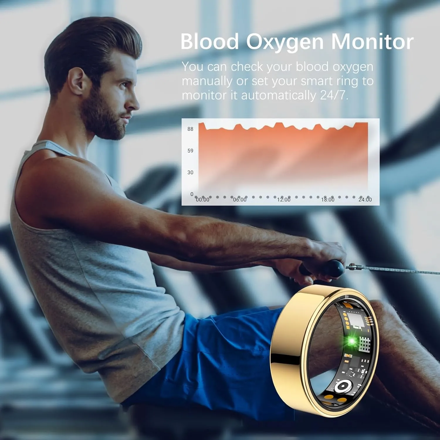 Vital Health Ring for Women Men, Fit Ring with Heart Rate, Blood Oxygen, Sleep Monitor, Calories, Step Counter, IP68 Waterproof Smart Ring for iphone & Android, No Subscription Fee (Gold, 14#)