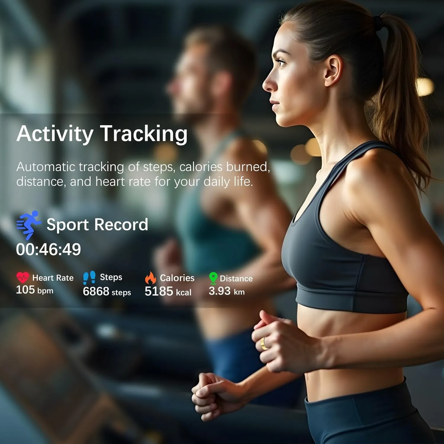 Vital Health Ring for Women Men, Fit Ring with Heart Rate, Blood Oxygen, Sleep Monitor, Calories, Step Counter, IP68 Waterproof Smart Ring for iphone & Android, No Subscription Fee (Gold, 14#)