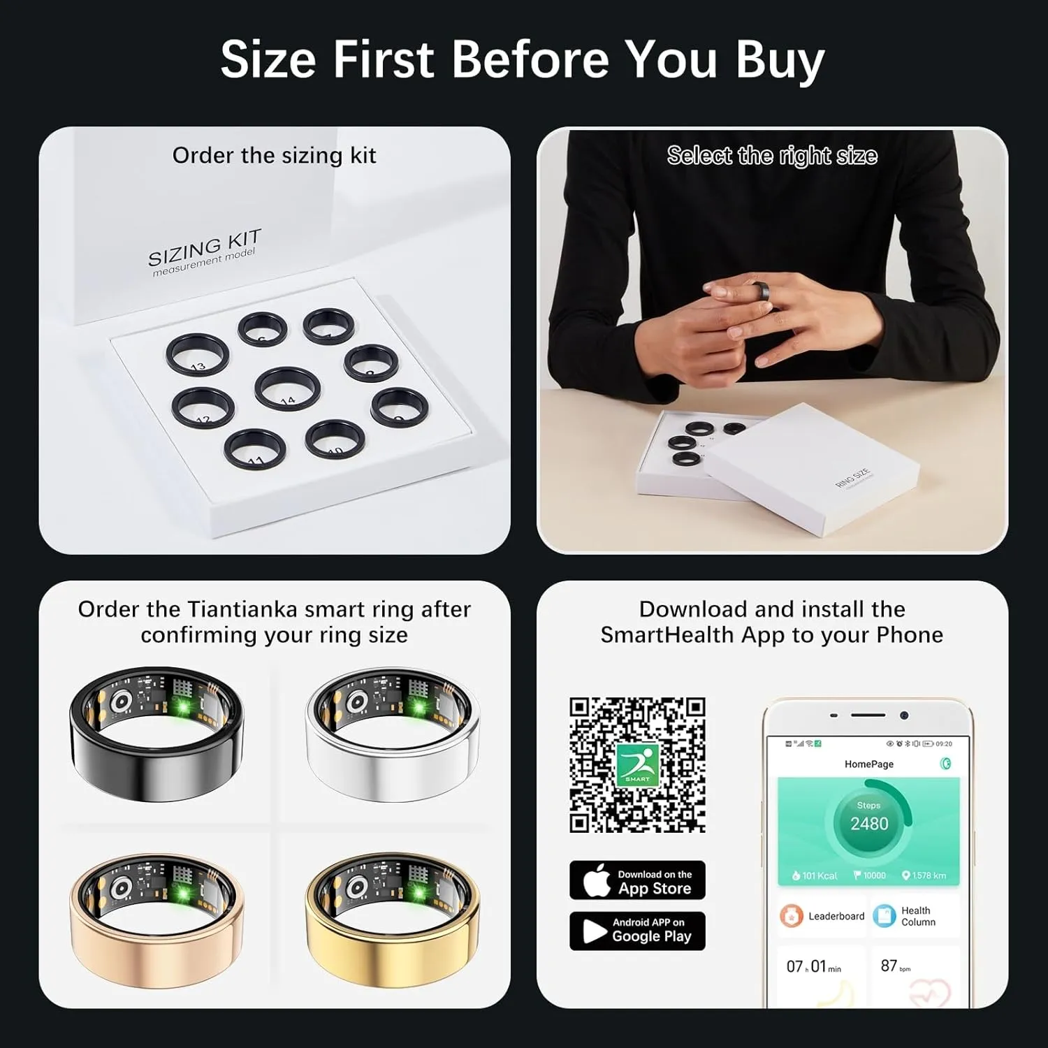 Vital Health Ring for Women Men, Fit Ring with Heart Rate, Blood Oxygen, Sleep Monitor, Calories, Step Counter, IP68 Waterproof Smart Ring for iphone & Android, No Subscription Fee (Gold, 14#)