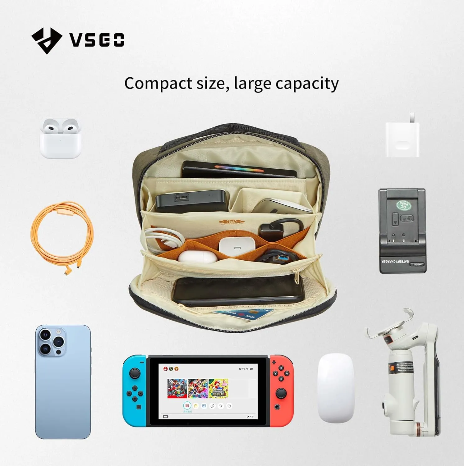 VSGO Digital Storage Bag Photography Accessories Storage Hard Drive Data Cable Power Supply Travel Portable Mini Digital Storage Bag (Green, L)