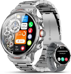 WalkerFit Military Smart Watch for Men, 1.85'' Big Screen Running Smartwatch with Calls/710 mAh Large Battery/Pedometer, Waterproof Fitness Activity Tracker for Android iOS (Silver)