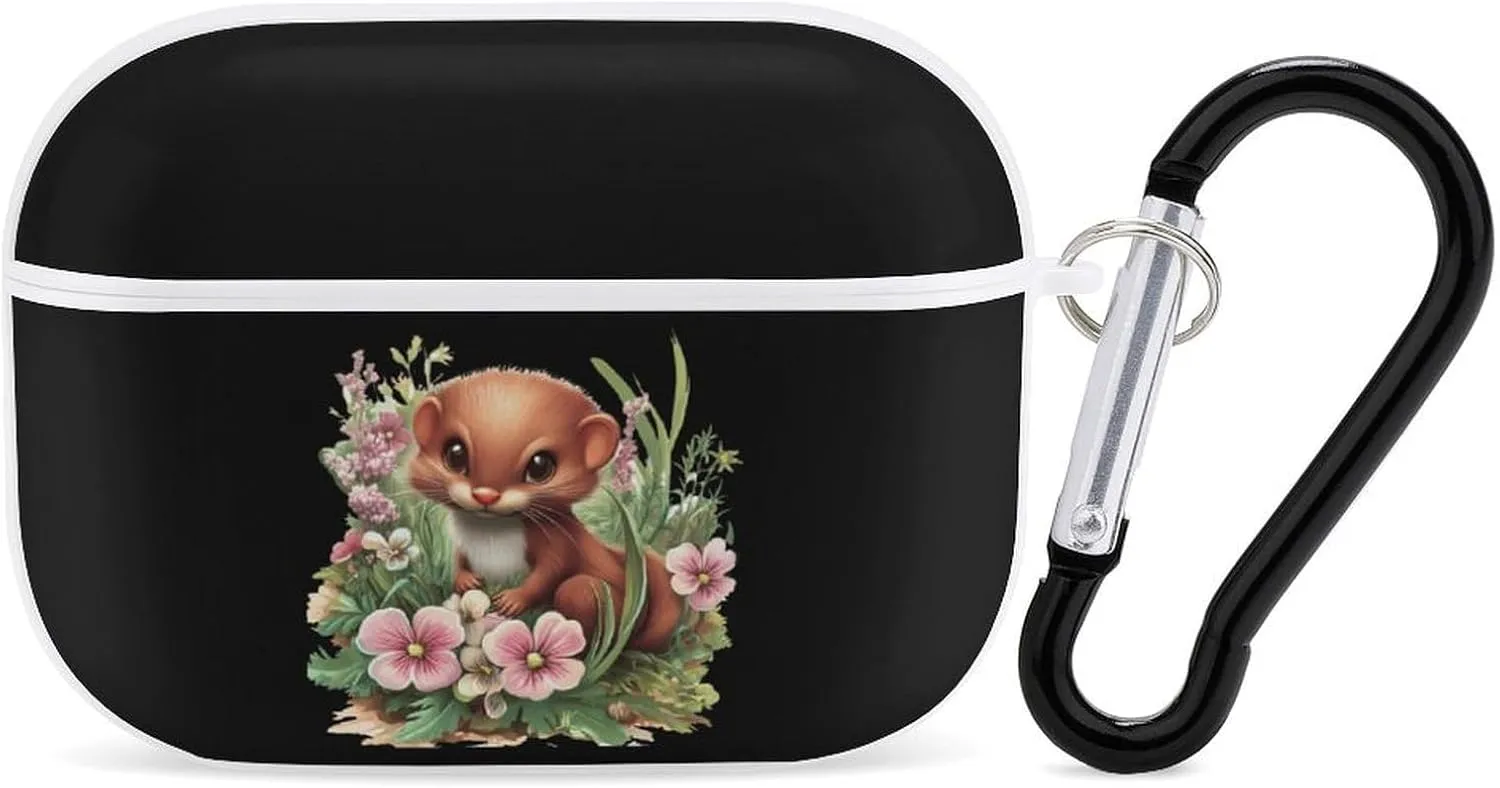 Weasel Flowers Earbud Case Bluetooth Headphone Case Full Protective Case with Keychain Compatible with Airpods Pro White-Style