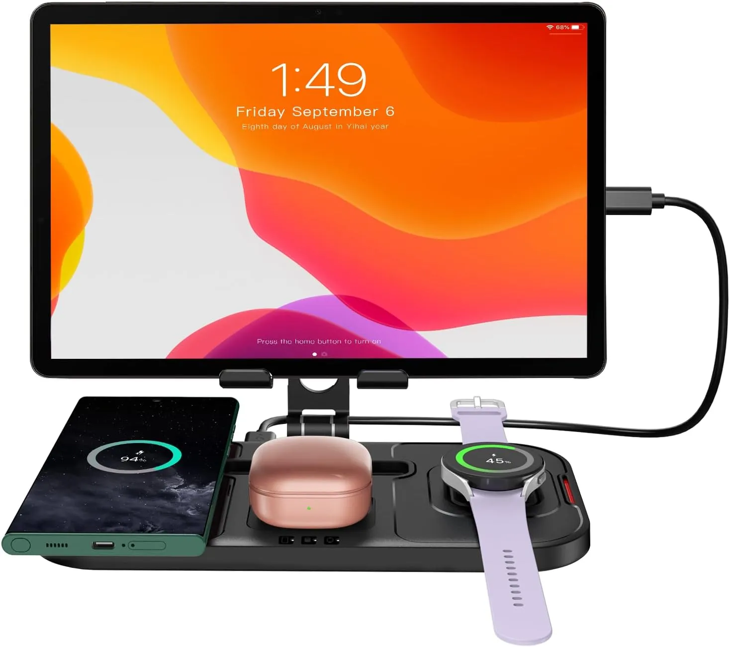 Wireless Charger for Samsung, 4 in 1 Charging Station for Samsung Galaxy S24 Ultra/S23 Ultra, Galaxy Tablet, Galaxy Watch 7, Buds, Foldable Aluminum Tablet Stand Holder for Samsung Galaxy Tab