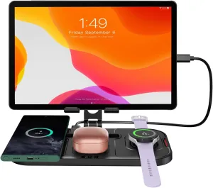 Wireless Charger for Samsung, 4 in 1 Charging Station for Samsung Galaxy S24 Ultra/S23 Ultra, Galaxy Tablet, Galaxy Watch 7, Buds, Foldable Aluminum Tablet Stand Holder for Samsung Galaxy Tab