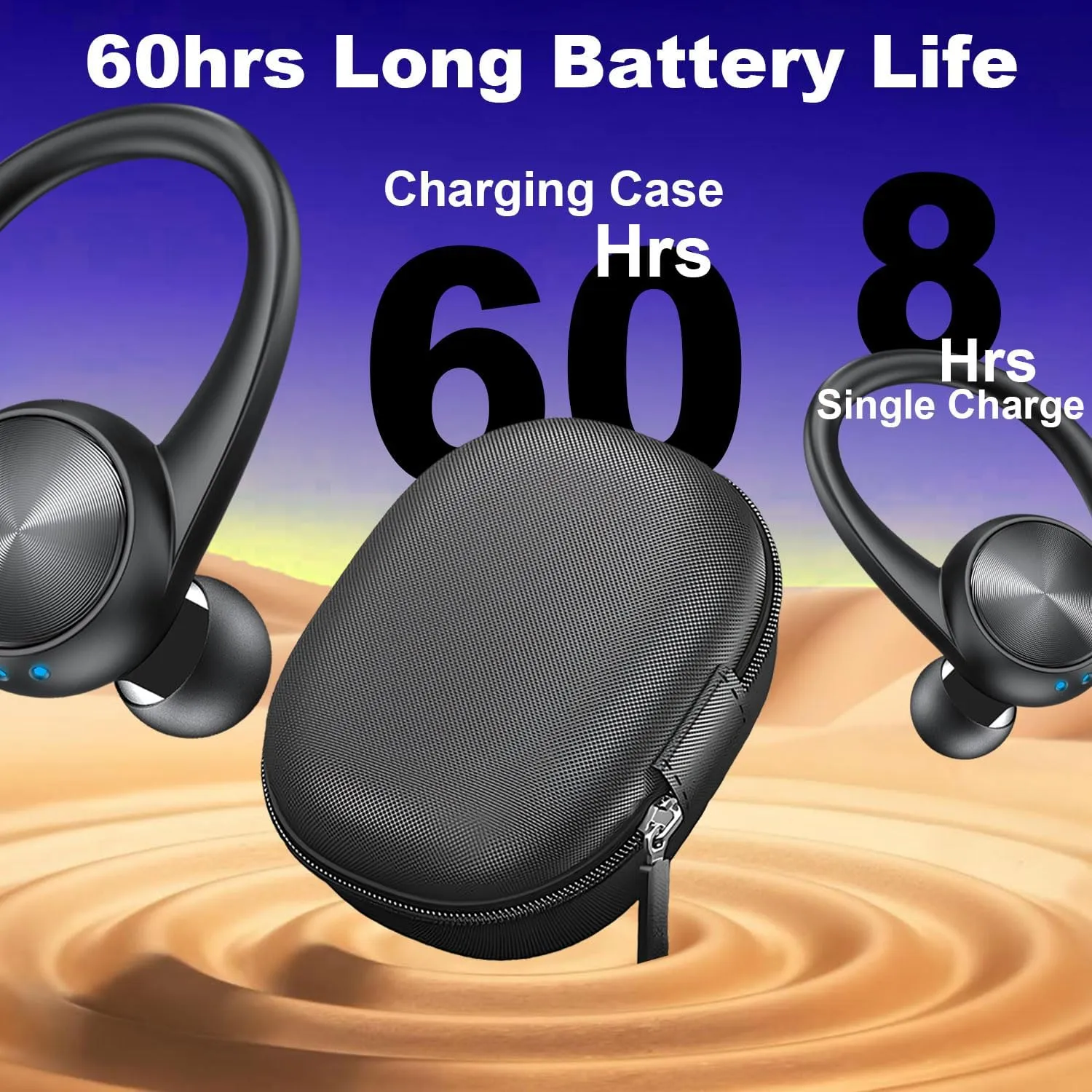 Wireless Earbuds 60H Playback Earphones Earbuds Charging Case Digital Display Wireless Bluetooth Ear Buds with Ear Hooks for Sports/Workout in-Ear Headphones for TV/Phone/Laptop/ipad