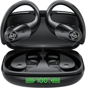 Wireless Earbuds Bluetooth Headphones Wireless Charging Case LED Display 80H Playtime Built in Mic Over Ear buds Waterproof Earphones with Earhooks Deep Bass Sound Headset for Sport Running Workout TV
