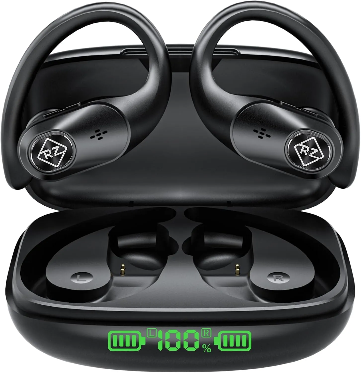 Wireless Earbuds Bluetooth Headphones Wireless Charging Case LED Display 80H Playtime Built in Mic Over Ear buds Waterproof Earphones with Earhooks Deep Bass Sound Headset for Sport Running Workout TV