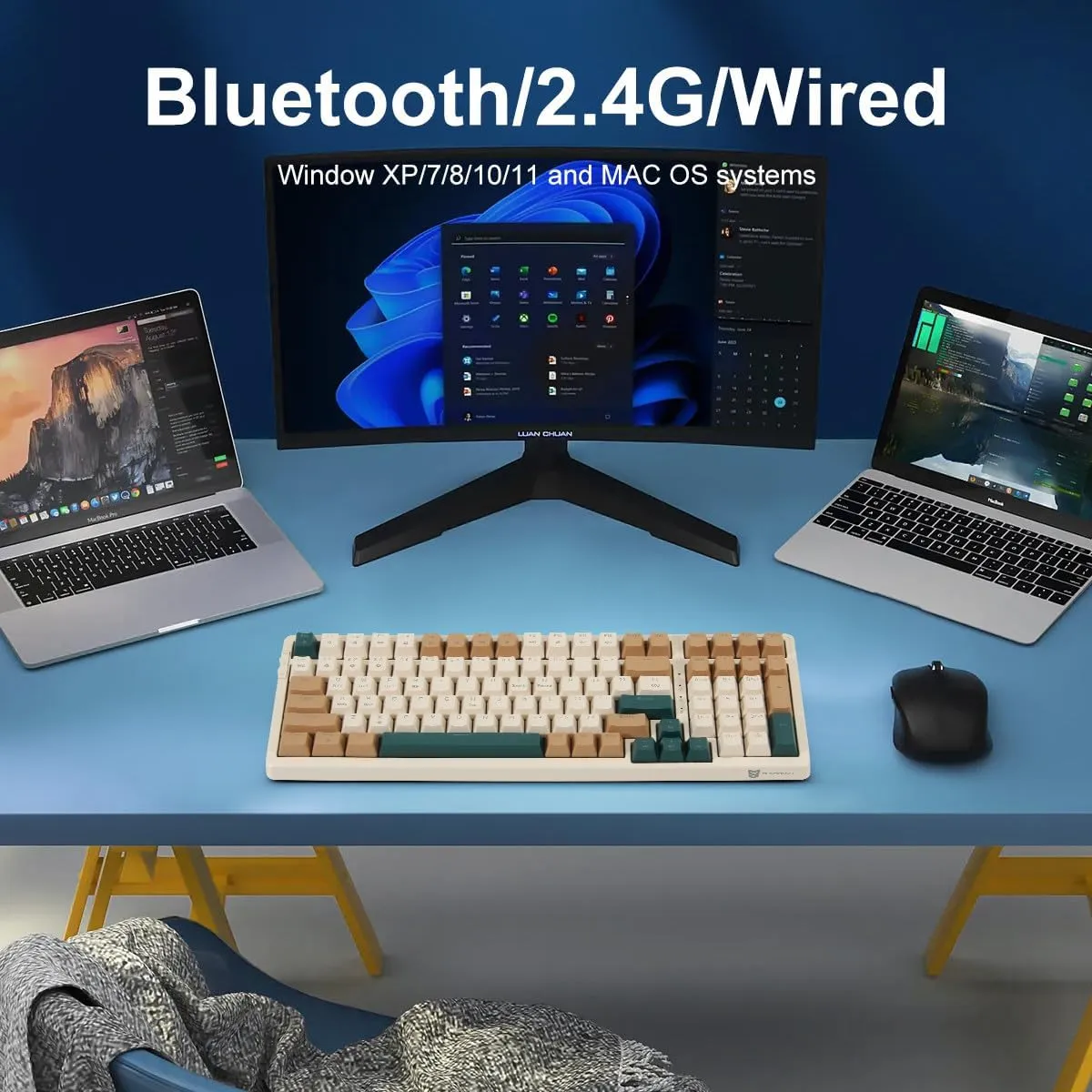 Wireless Mechanical Keyboard, Triple Mode 2.4G/USB-C/BT Gaming Keyboard 100 Keys RGB Backlit, Brown Switch Keyboard | Rechargeable Keyboard | Mechanical Gaming Keyboard | Brown Combo