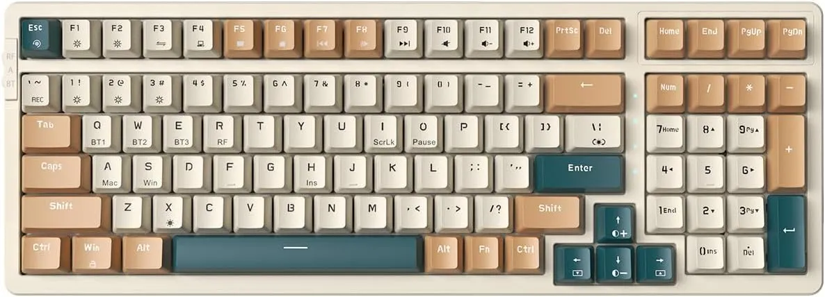 Wireless Mechanical Keyboard, Triple Mode 2.4G/USB-C/BT Gaming Keyboard 100 Keys RGB Backlit, Brown Switch Keyboard | Rechargeable Keyboard | Mechanical Gaming Keyboard | Brown Combo