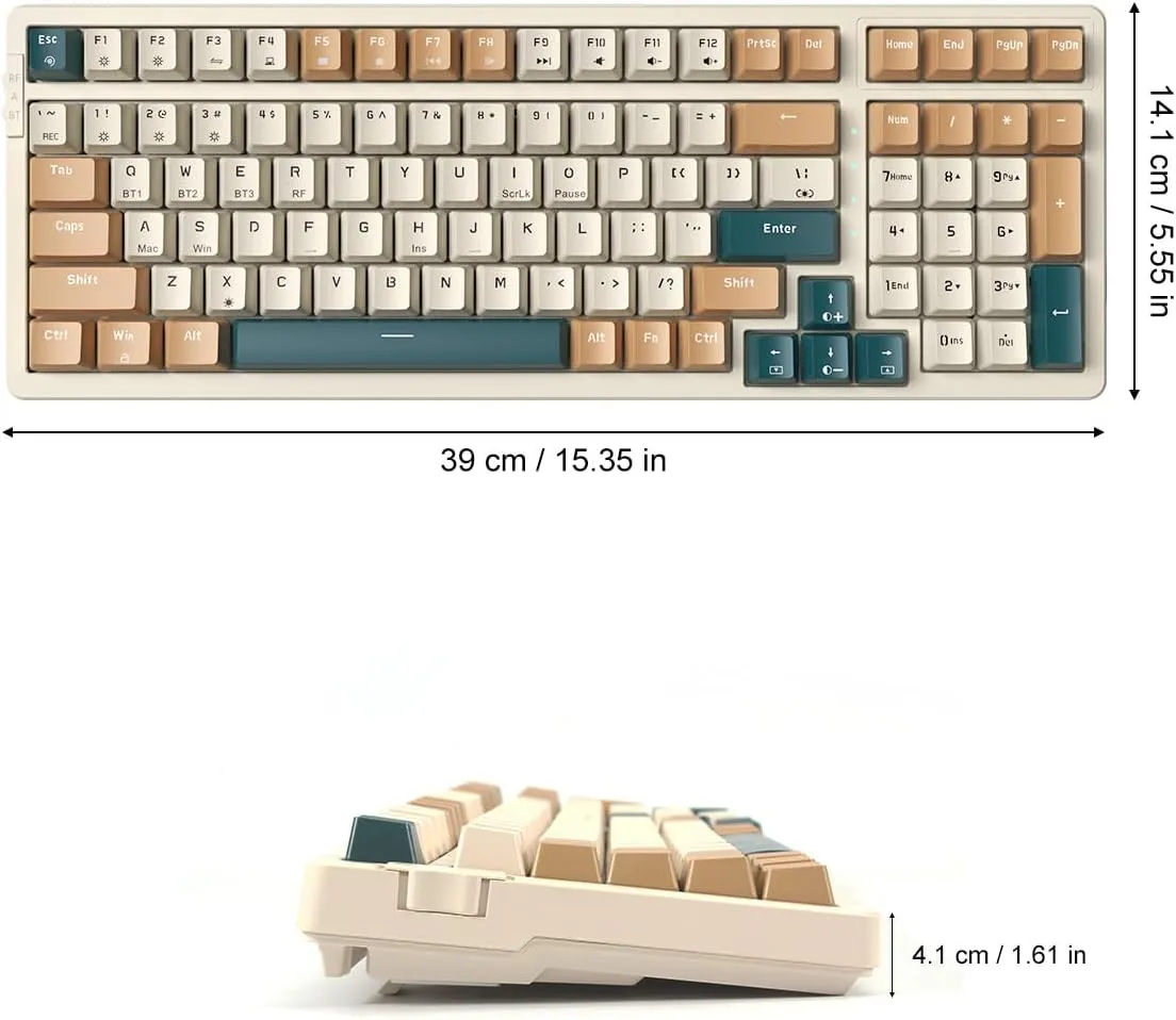 Wireless Mechanical Keyboard, Triple Mode 2.4G/USB-C/BT Gaming Keyboard 100 Keys RGB Backlit, Brown Switch Keyboard | Rechargeable Keyboard | Mechanical Gaming Keyboard | Brown Combo