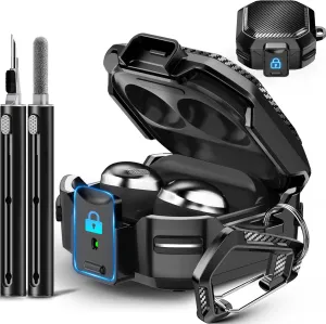 with Lock Carbon Fiber Case for Samsung Galaxy Buds Pro 2 Cases/Bud 2/ Bud Live/Buds Pro/Galaxy Bud FE Case Cover 2023 with Keychain/Cleaner Kit - Black