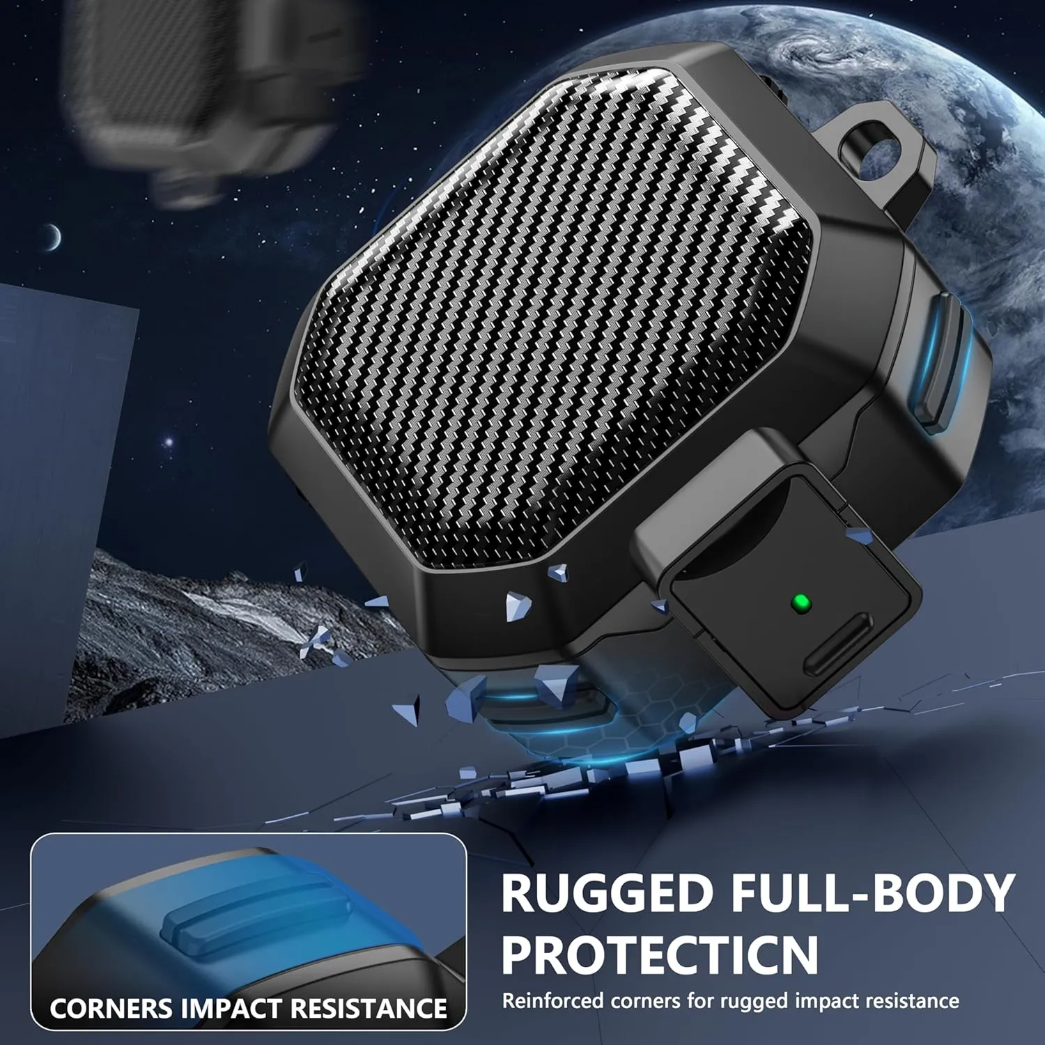 with Lock Carbon Fiber Case for Samsung Galaxy Buds Pro 2 Cases/Bud 2/ Bud Live/Buds Pro/Galaxy Bud FE Case Cover 2023 with Keychain/Cleaner Kit - Black