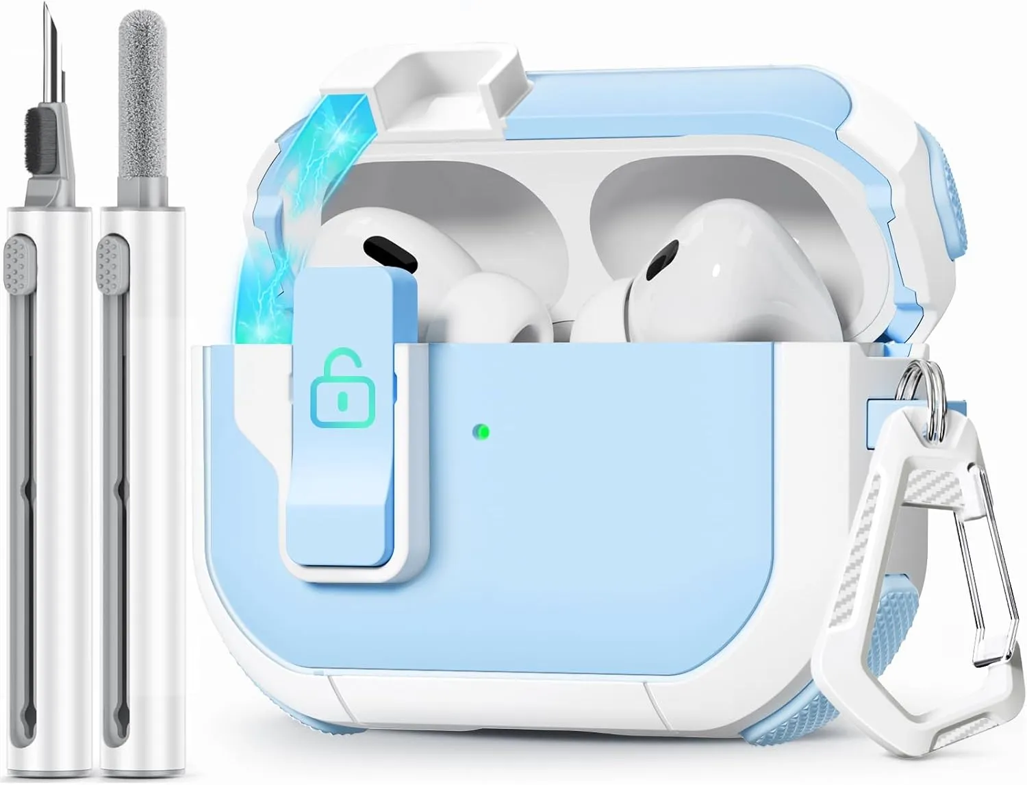 with Safety Lock for AirPod Pro 2nd/1st Generation Case, Hard iPod Pro Case with Cleaner Kit and Keychain for Men Women Grily,for Apple AirPods Pro 2nd/1st Gen (2023 USB-C/2022/2019)-Sky Blue