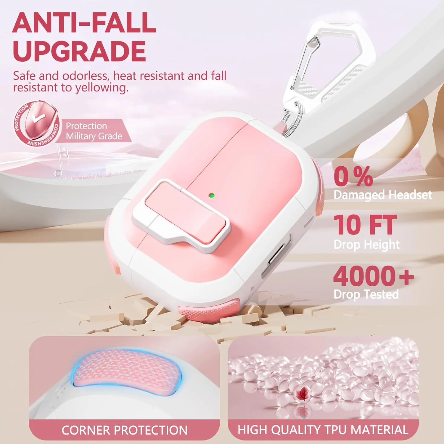 with Safety Lock for AirPods Pro 2nd Generation Case with Cleaner Kit, Hard AirPod Pro Case Cover with Keychain for Men Women Grily, for Apple AirPod Pro 2nd/1st Gen Case (2023 USB-C/2022/2019)-Pink
