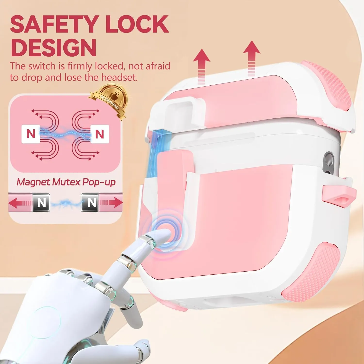 with Safety Lock for AirPods Pro 2nd Generation Case with Cleaner Kit, Hard AirPod Pro Case Cover with Keychain for Men Women Grily, for Apple AirPod Pro 2nd/1st Gen Case (2023 USB-C/2022/2019)-Pink