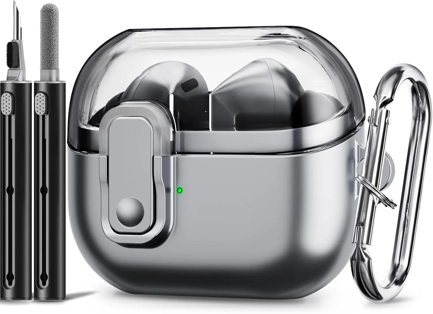 with Safety Lock for Galaxy Buds Pro 3 Case/Galaxy Buds 3 Case with Cleaner Kit for Men Women, Anti-Yellowing Clear Top Cover and Metal Spray Paint Lower Cover for Samsung Buds Pro 3- Black