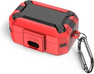 WOFRO Case for Sennheiser Momentum True Wireless 3 Earbuds with Secure Lock Clip Hard Shell Protective Cover Military Armor Series Full-Body Shockproof with Carabiner (red)