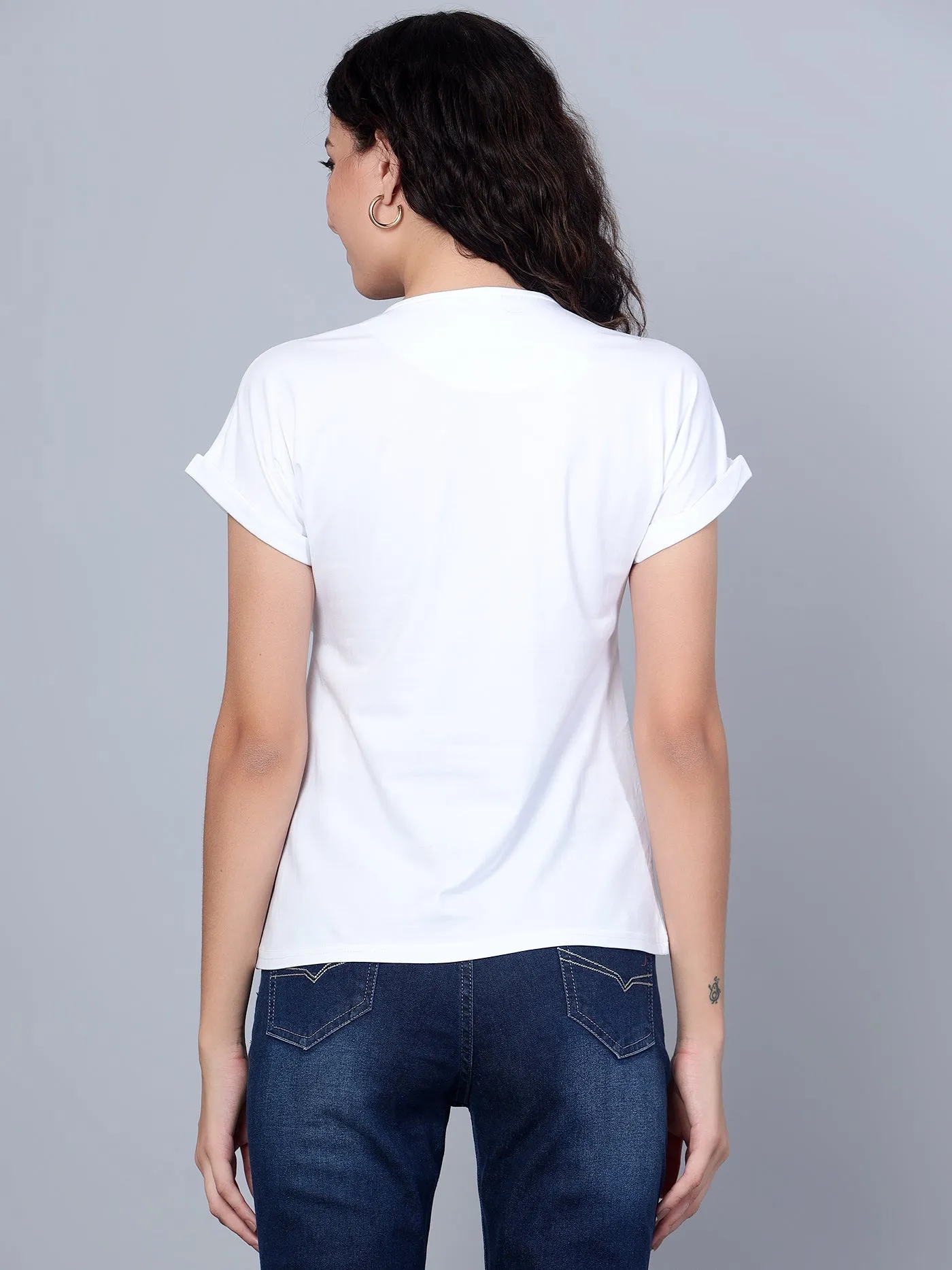 Women's Casual Extended Sleeve White Round neck Graphic Print T-Shirt