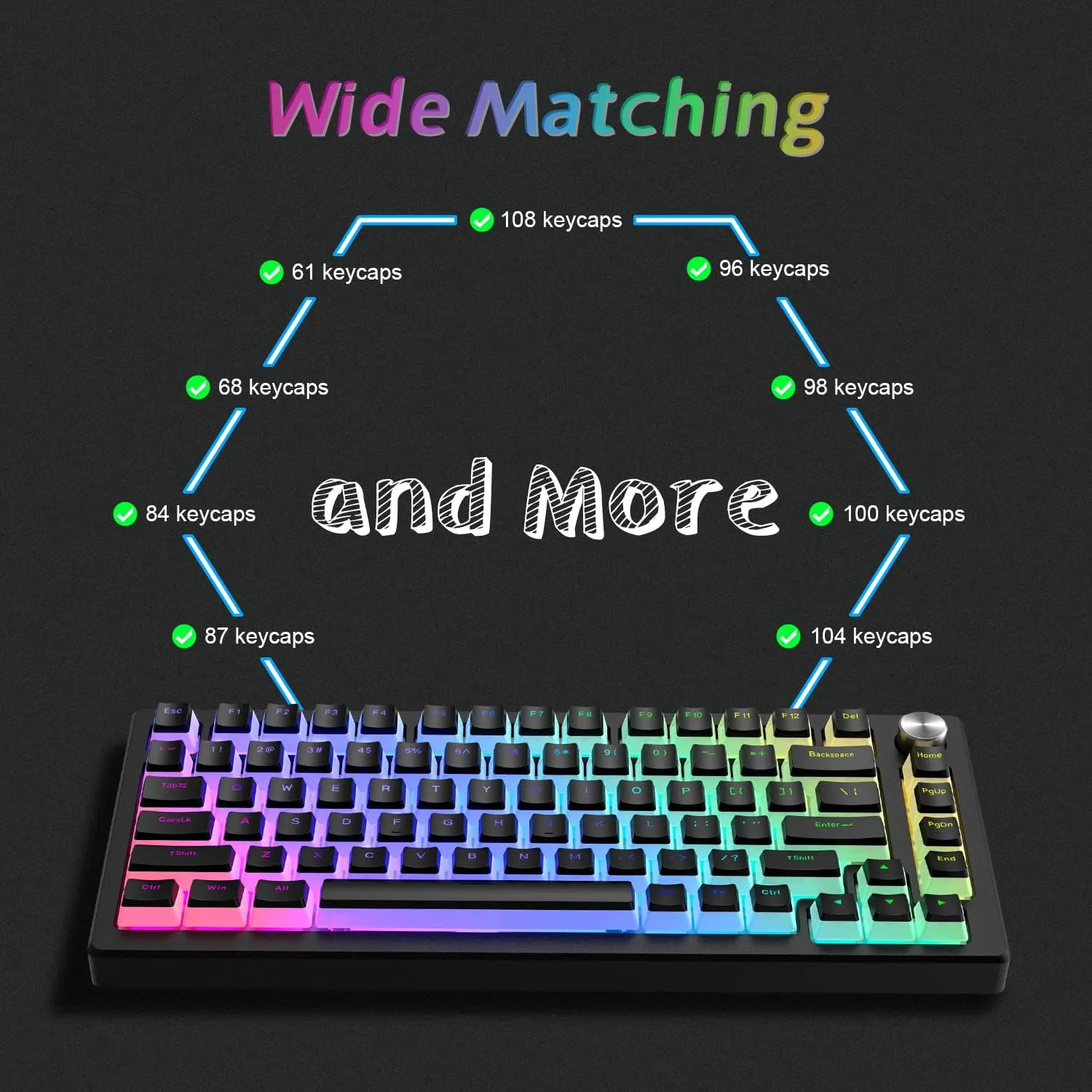 Womier Pudding Keycaps, PBT Shine Through Keycaps 165 Keys Set Custom Key caps Set OEM Profile, Universal Compatiability for 100%, 75%, 65%, 60% Keyboard-Black